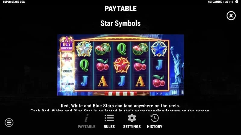 Super Stars USA - symbole gwiazd w Hold & Win